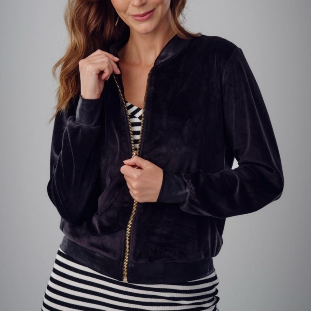 Michael Michael Kors, Black Velour Zip Hoodie, Kangaroo Pocket, Logo, Sz Medium